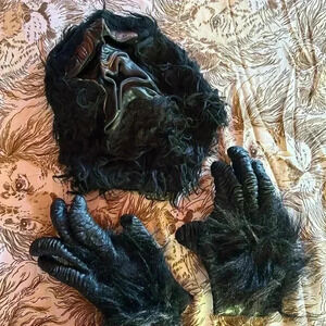 Vintage Gorilla Mask Hands Set Latex Fun Fur Halloween Monster Creature 60s 70s